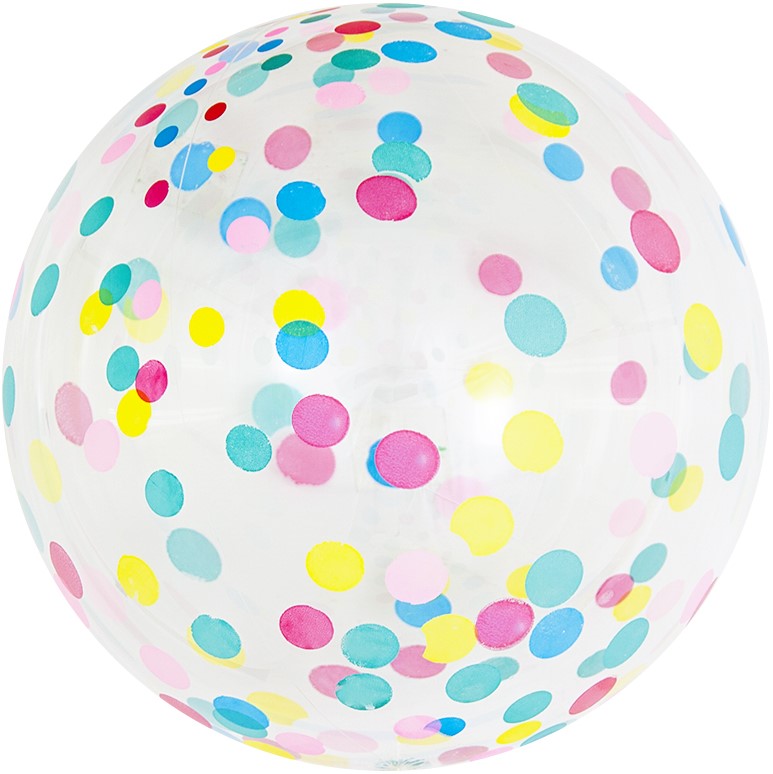 Шар (18''/46 см) Сфера, Deco Bubble, Разноцветное конфетти, Прозрачный, Кристалл, 1 шт.