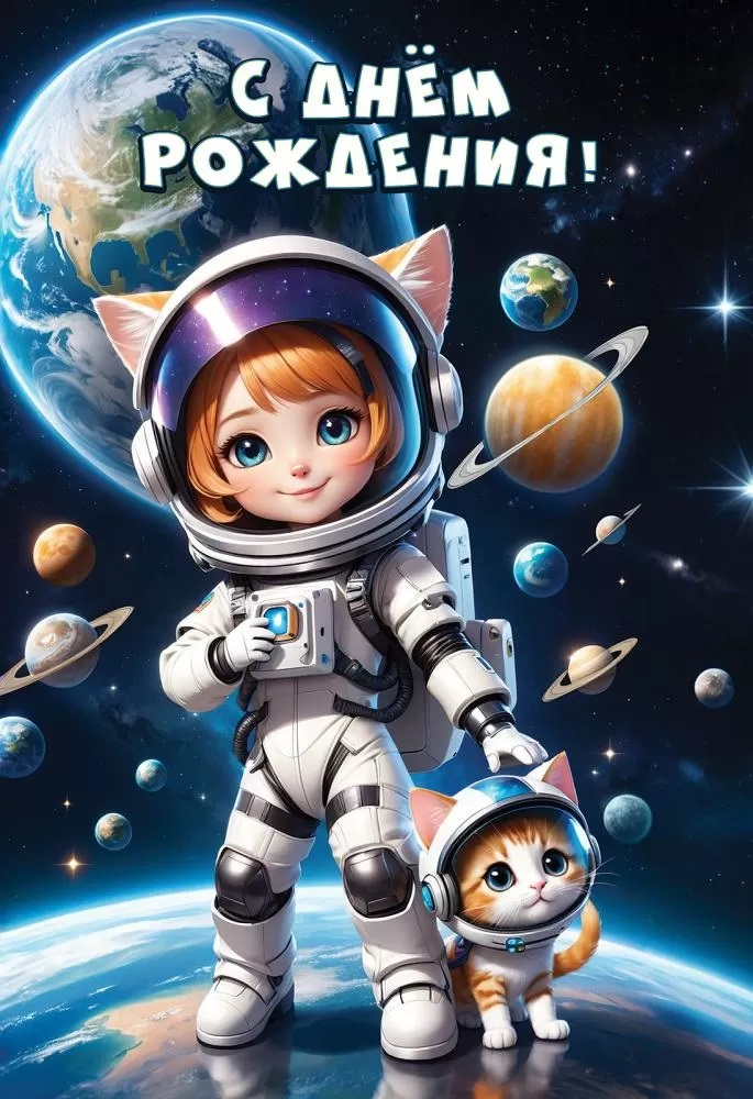 Открытка, С Днем Рождения! (друзья космонавты), 12,6*18,2 см, 1 шт.