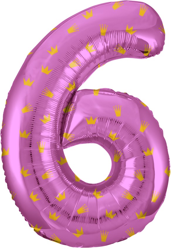 Шар (34''/86 см) Цифра, 6 Золотые короны, Розовый, 1 шт. в уп.