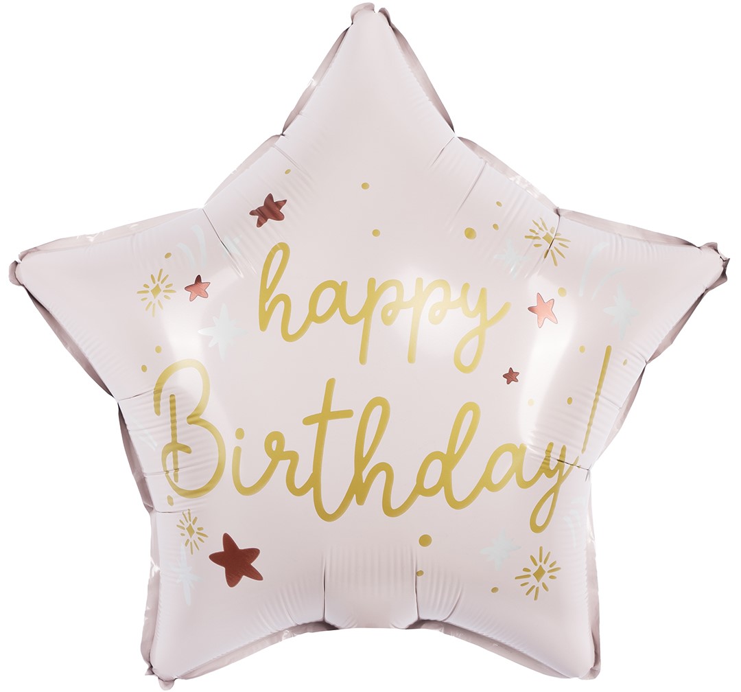 Шар (18''/46 см) Звезда, Happy Birthday (праздничные искры), Светло-розовый, Сатин, 1 шт. в уп.