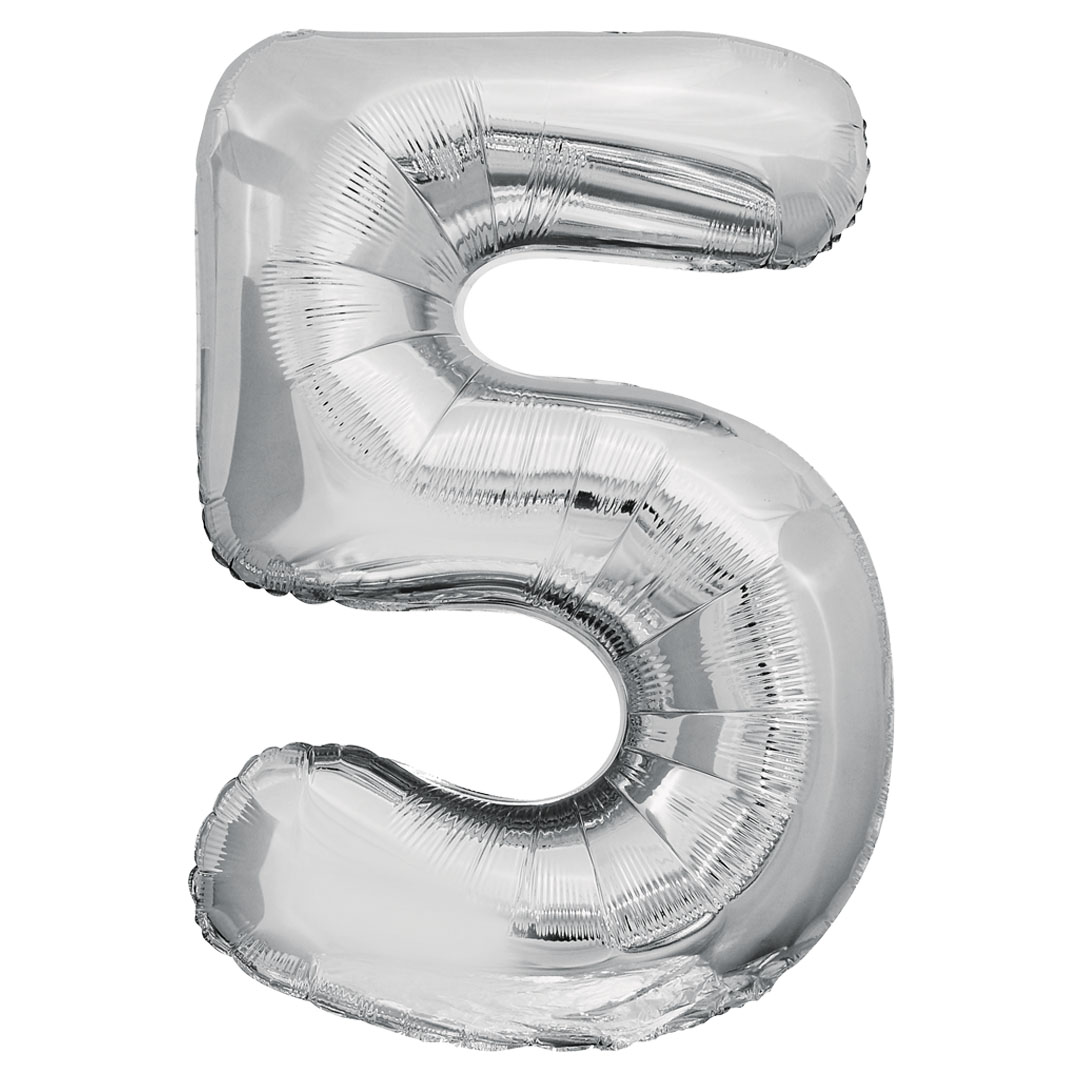 Шар (34''/86 см) Цифра, 5 ЭКО, Серебро, 1 шт. в уп.