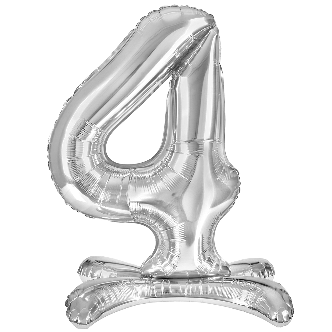 Шар (32''/81 см) Цифра, 4 на подставке, Серебро, 1 шт. в уп.