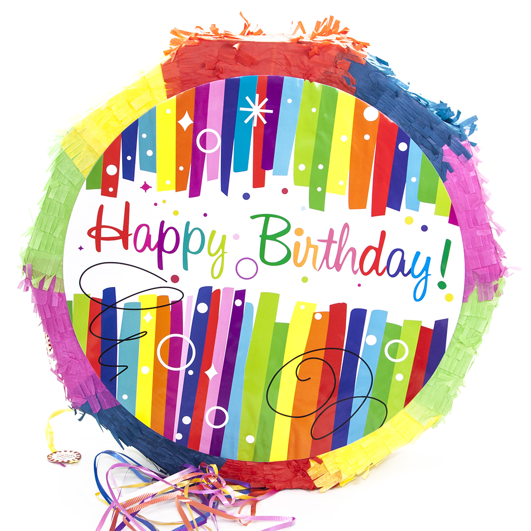 Пиньята Happy Birthday (яркие полоски), 42*42*9 см, 1 шт. в упак.