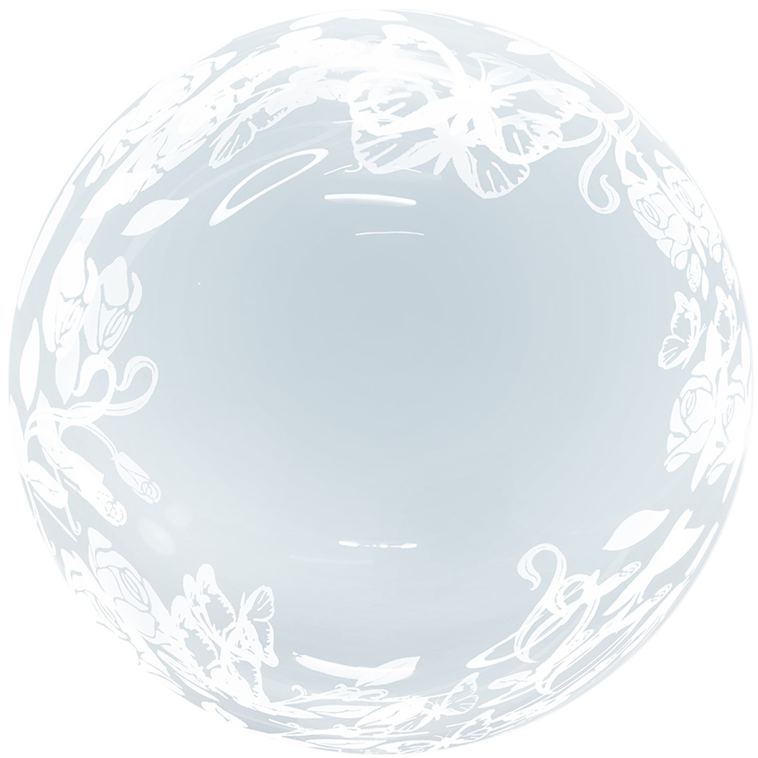 Шар (18''/46 см) Сфера, Deco Bubble, Цветы и бабочки, Прозрачный, Кристалл, 1 шт. в уп.