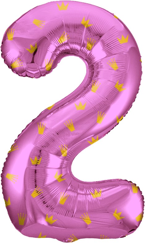 Шар (34''/86 см) Цифра, 2 Золотые короны, Розовый, 1 шт. в уп.