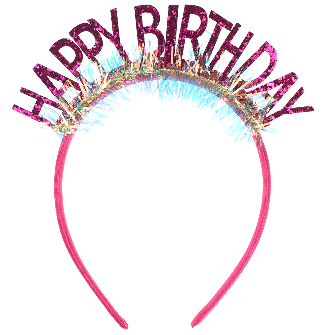 Ободок, Happy Birthday, Фуксия, с блестками, 1 шт.