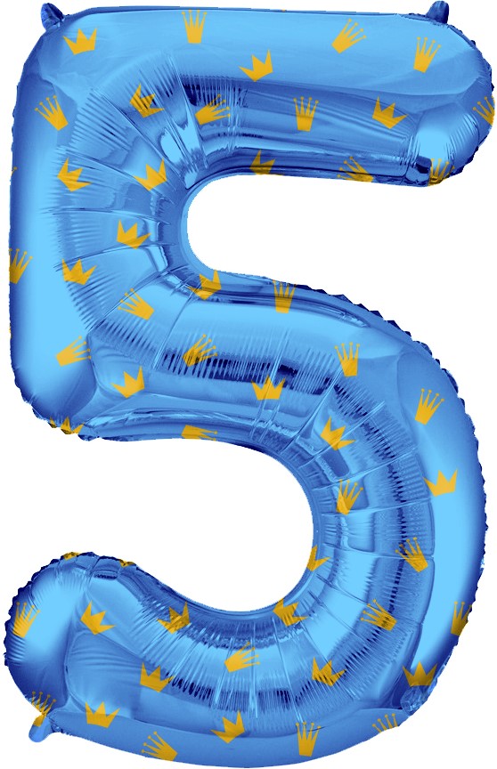 Шар (34''/86 см) Цифра, 5 Золотые короны, Голубой, 1 шт. в уп.