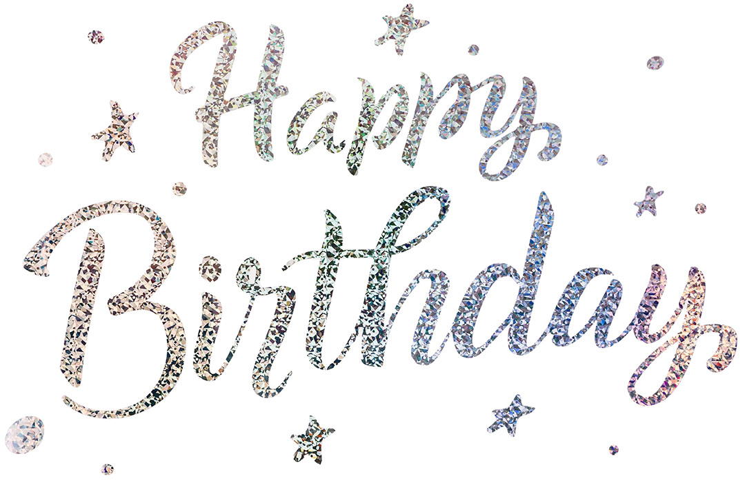 Наклейка Happy Birthday (лазерные точки), 19,5*30 см, Жемчужный перелив, Голография, 1 шт.