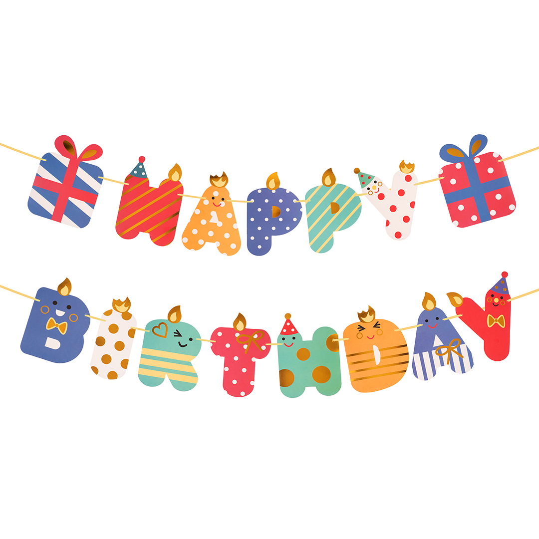 Гирлянда Happy Birthday, Веселые буквы, Ассорти, Металлик, 180 см, 1 упак.