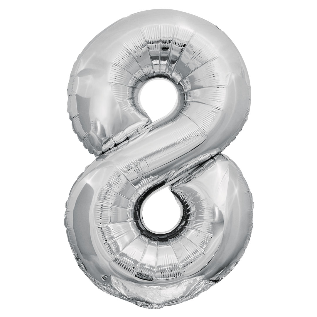 Шар (34''/86 см) Цифра, 8 ЭКО, Серебро, 1 шт. в уп.