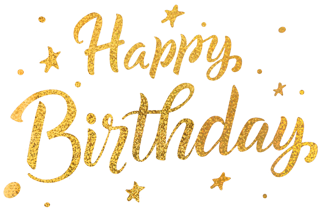 Наклейка Happy Birthday (лазерные точки), 19,5*30 см, Золото, Голография, 1 шт.