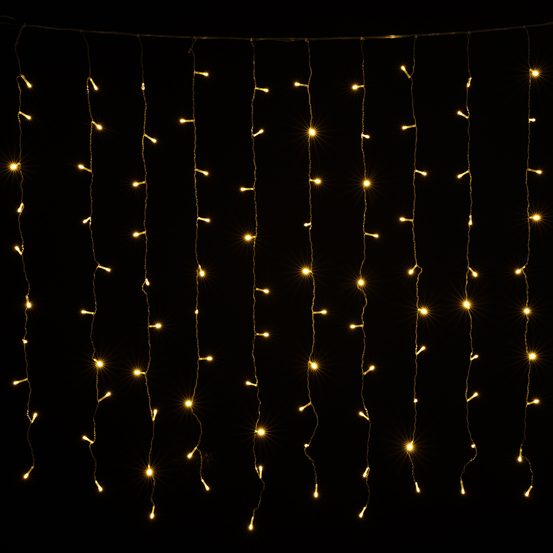 Светодиодная гирлянда, Занавес 100 Led, 8 режимов, IP14, 1*1 м. Теплый белый, 1 шт.