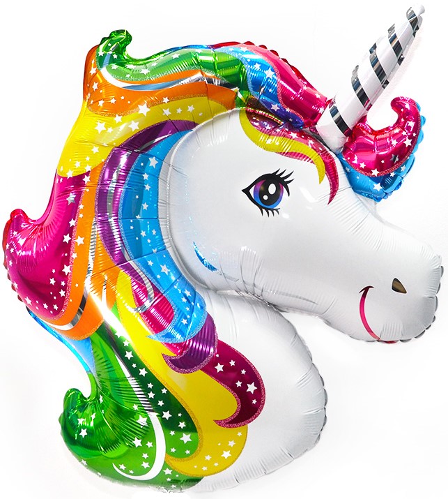 Шар (15''/38 см) Мини-фигура, Голова, Радужный Единорог, 1 шт.