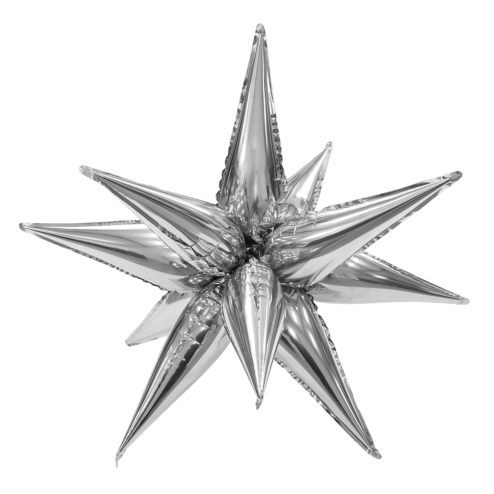 Шар 3D (26''/66 см) Звезда, Составная, Серебро, 1 шт. в уп.