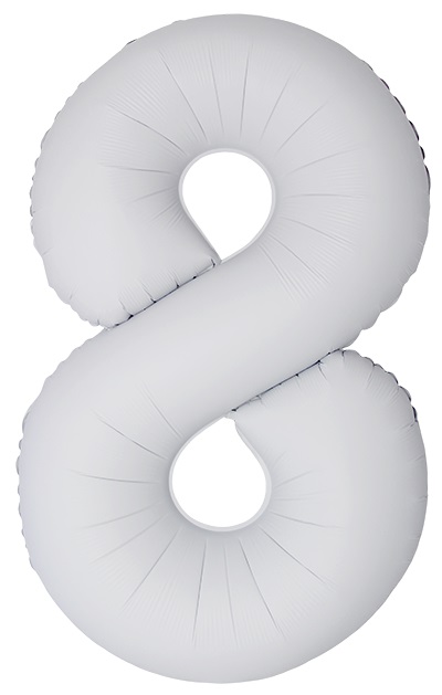 Шар (40''/102 см) Цифра, 8 Slim, Белый, Матовый, 1 шт. в уп.