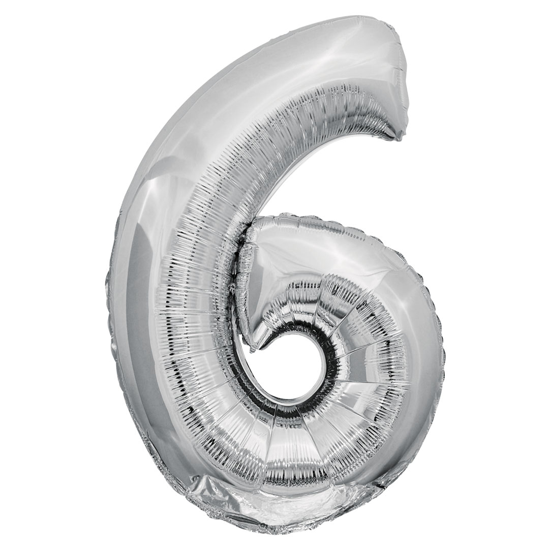 Шар (34''/86 см) Цифра, 6 ЭКО, Серебро, 1 шт. в уп.